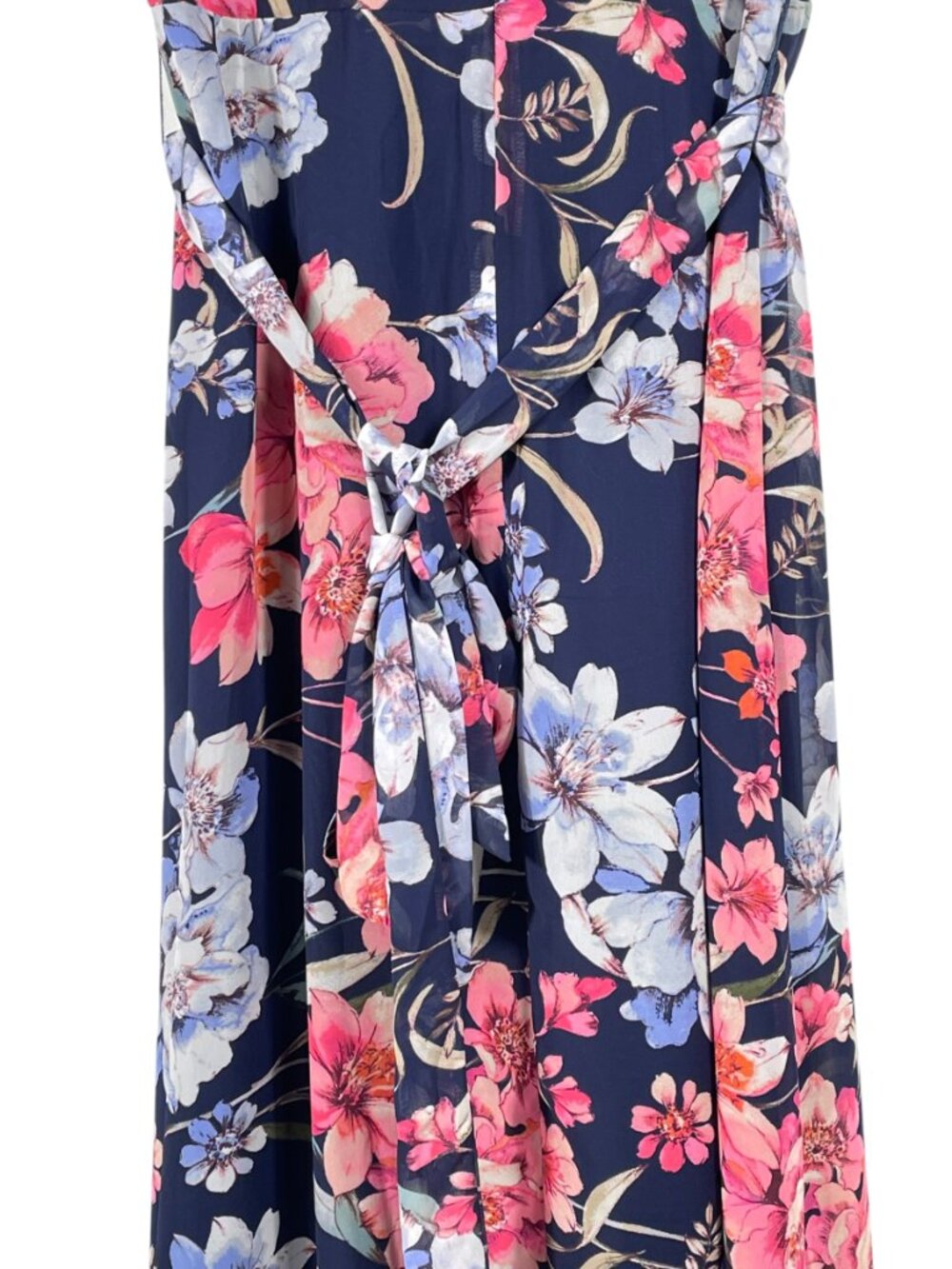 Eliza J Navy Floral Chiffon Wrap Maxi Dress Belted Size 8 Petite - Picture 9 of 15